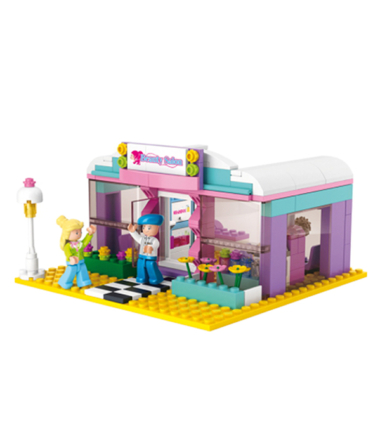 Salón de belleza de juguete, armable tipo LEGO.