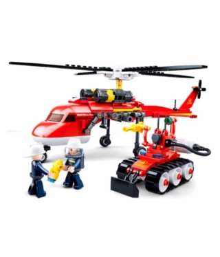 Helicóptero de incendios forestales de juguete, armable tipo LEGO.